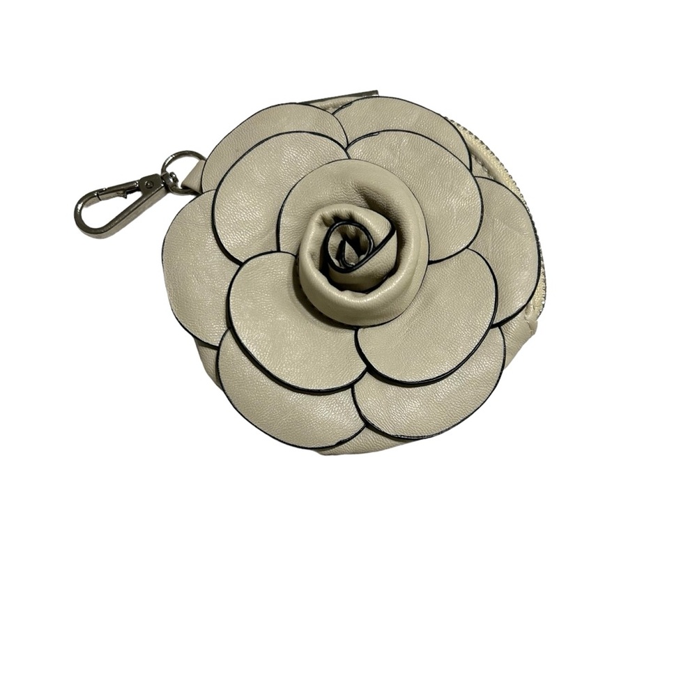 Mellow World wristlet Cream Vegan Leather 3D flower preppy Keychain Coquette